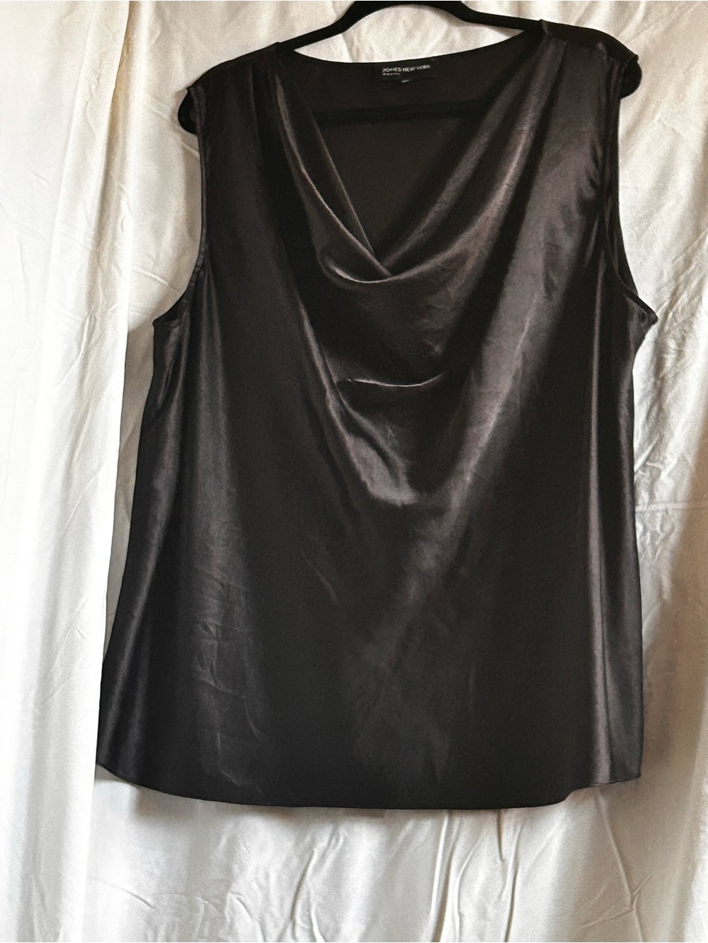 Jones New York Black Satin Cowl Neck Sleeveless Top
